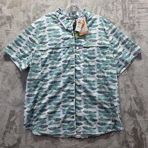 L.L.Bean Tropicwear Shirt Womens 2X Plus Blue Fish Print UPF 50 Short Sleeve